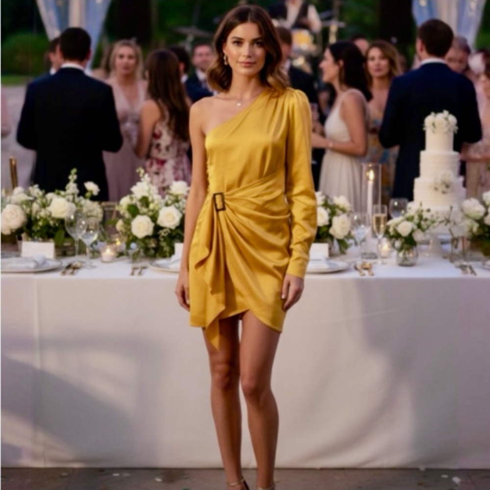 Lovers + Friends Ana Yellow One Shoulder Mini Dress